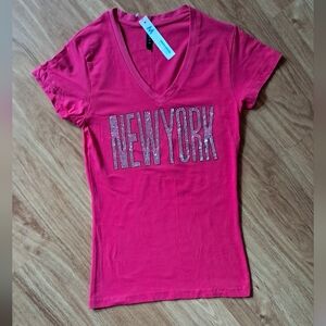 Bold Pink Short Sleeve Tee with Metallic Design